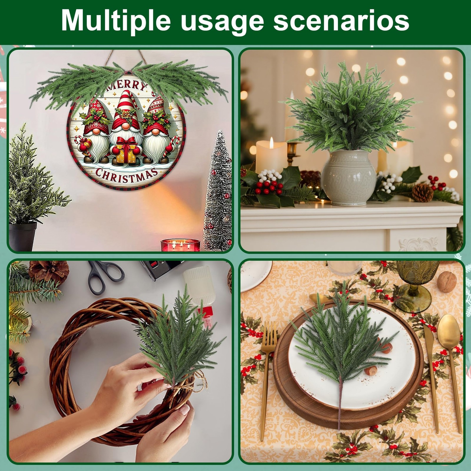 24" Extra Long Artificial Norfolk Pine Stems - 12 Pack Real Touch Christmas G...