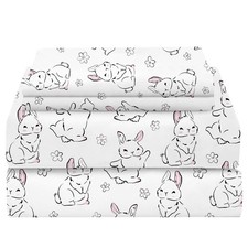 Cartoon Bunny Girls Bed Sheet Set Twin Size,Cute Bunny Flowers Pattern White ...