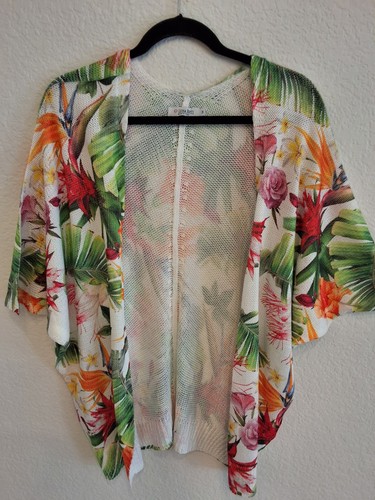 Luisa Ricci Size S Floral Open Front Knit Lightweight Tropical Italy Cardigan - Picture 1 of 9