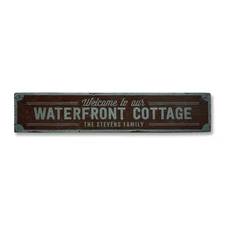 Waterfront Cottage, Custom Welcome - Rustic Distressed Wood Sign