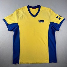 Vintage Sweden Soccer Jersey Mens XL Yellow Blue SWE V-Neck Active Shirt MyWear