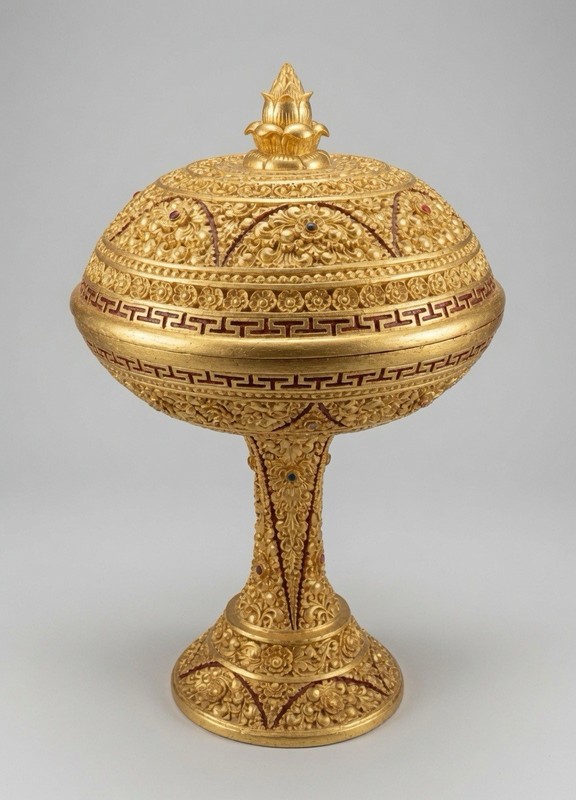 Antique Hsun-Ok Burmese Offering Vessel - Gold Gilt & Lacquer- Large 33” Tall