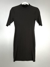 Urban Outfitters Dress Womens M Black Ribbed Mock Neck Bodycon Lettuce Hem 90s