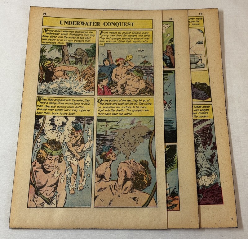 1961 five page cartoon story ~ UNDERWATER CONQUEST David Bushnell,August Siebe++
