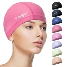 COOLMATE Fabric Swim Cap for Adult Women Men, Silicone Medium, Dark Pink