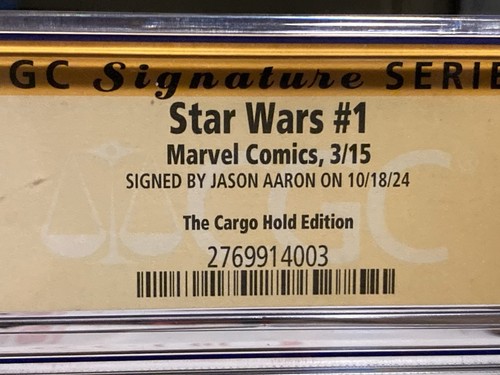 Star Wars #1 2015 CGC 9.8 Signed By Jason Aaron Cargo Hold Variant Boba Fett - Picture 3 of 5