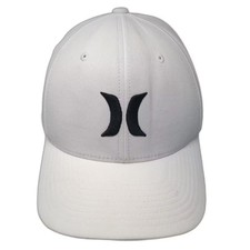 Hurley White Baseball Cap XL Flexfit Embroidered Logo Breathable Polyester Hat
