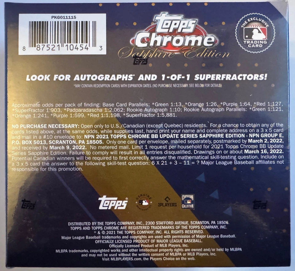 2021 Topps Chrome Update Baseball Sapphire Edition Sealed Box 8 Packs of 4 Cards - Image 2 of 4