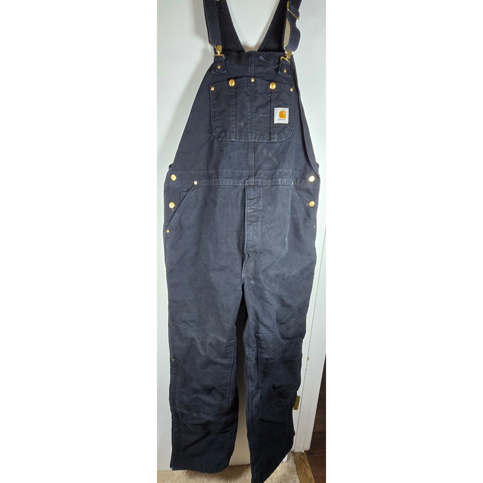 Carhartt R02 BLK Quilt Lined Duck Bib Overalls Mens 42x34 Black Made in USA