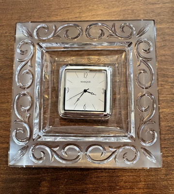 WATERFORD Crystal MARQUIS Arabesque 3 3/4 inch Square Quartz Desk Clock WORKS