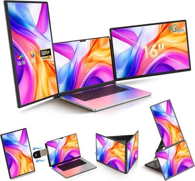 16'' FHD IPS Triple Screen Laptop Extender USB C HDMI Plug Play Win Mac Chrome