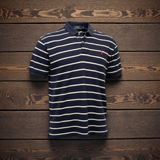 Polo Ralph Lauren Men  s Navy Blue Striped Polo Shirt Red Pony Logo Size XL