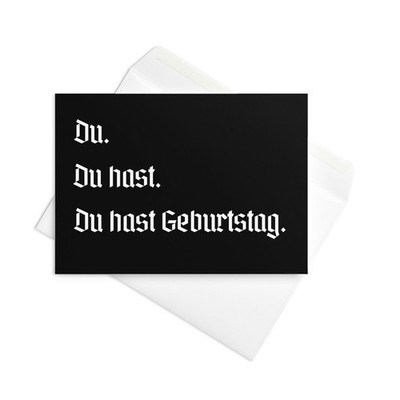 Du hast geburtstag. German birthday Greeting card with envelope