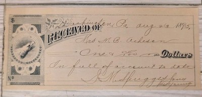1895 Washington PA Receipt Mrs. M.B. Acheson J.M. Sprigg & Sons Eagle Vignette