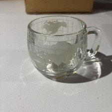 Vintage Nestle Nescaf&eacute; Mug Globe World Clear Glass Cup Coffee Tea Etched 1970's