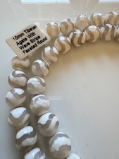 White Wavy Stripe Tibetan Agate Faceted Round Beads 10mm 15" Strand, QTY 2