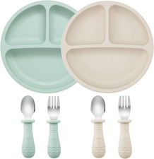 Set per L’Alimentazione per Bambini | 2 Piatti Divisi Con Ventosa in Silicone, 2