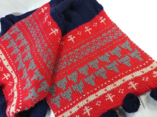 Asos oversize drawstring scarf scarves winter warm navy blue red pom pom - 第 3/5 張圖片