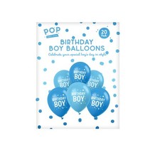 20PK Birthday Boy Balloons Celebration Party Two Shades Blue Stars Letters Latex