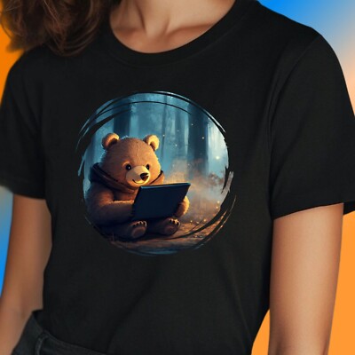Women's Cartoon Bear Computer Print Cotton T-Shirt Size S to 3XL