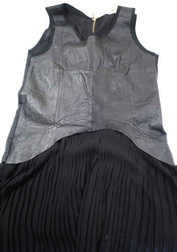 PATRIZIA PEPE Black Pleats Leather SLeevess Mini Dress Tunic XS Small 0 2 4 - Picture 4 of 10