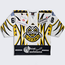 HC Lugano Vintage Switzerland Kappa Hockey Jersey - White & Yellow Uniform