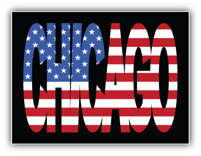 Chicago State USA Flag Label Car Bumper Sticker Decal 5'' x 4''