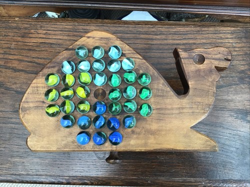 Vintage Handmade Wooden Solitaire Game In Form Of A Camel. & Glass Marbles - Picture 4 of 12