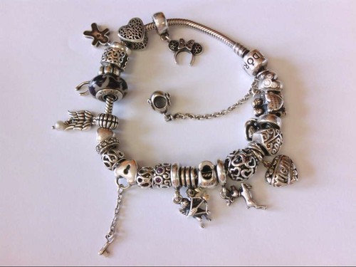 Bonita pulsera Pandora 8" con 23 dijes de plata 925 ¡BONITA PARA USAR!¡! | eBay