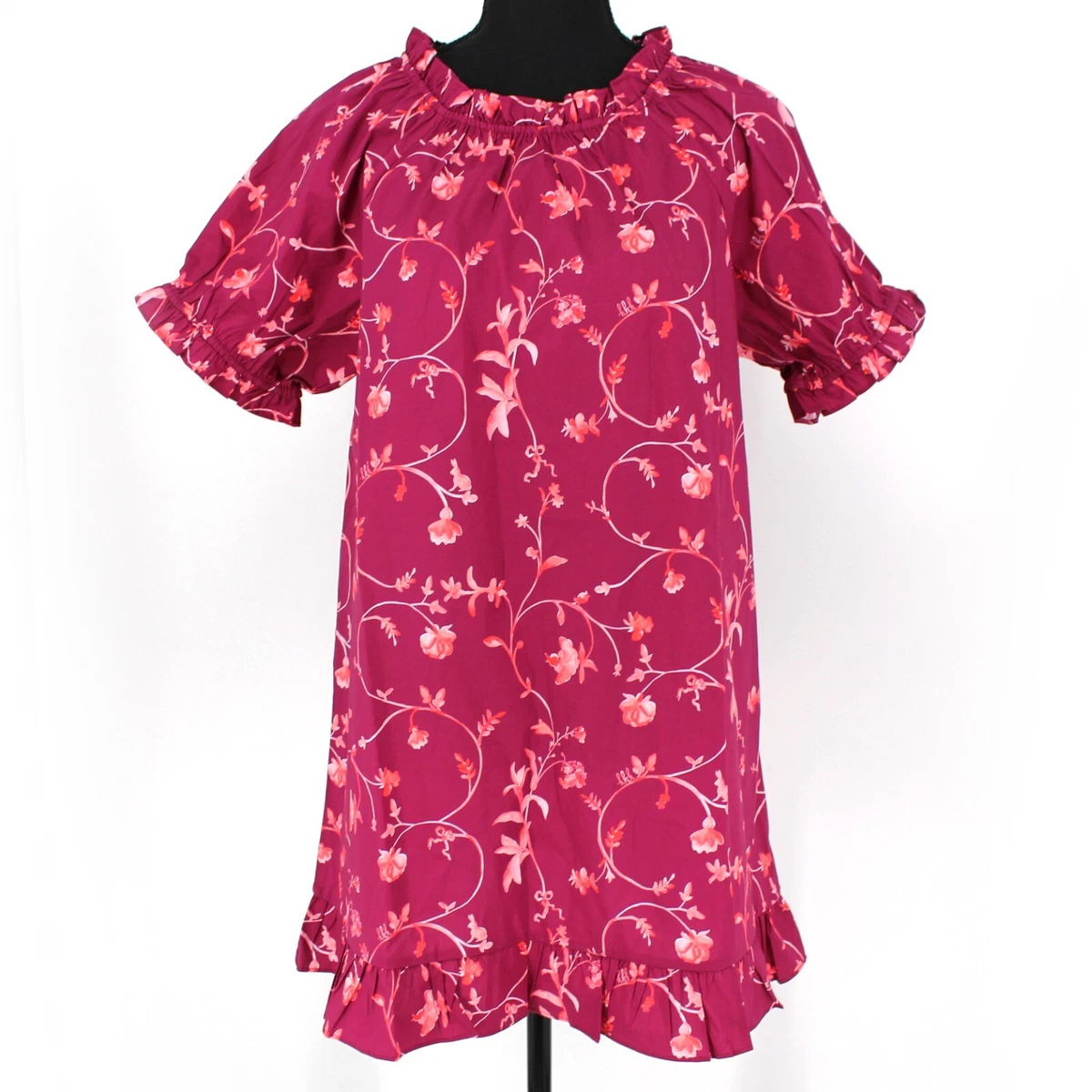 Hill House Home Katherine Nap Dress Burgundy Botanical Ruffle Trim Mini S  NEW | eBay