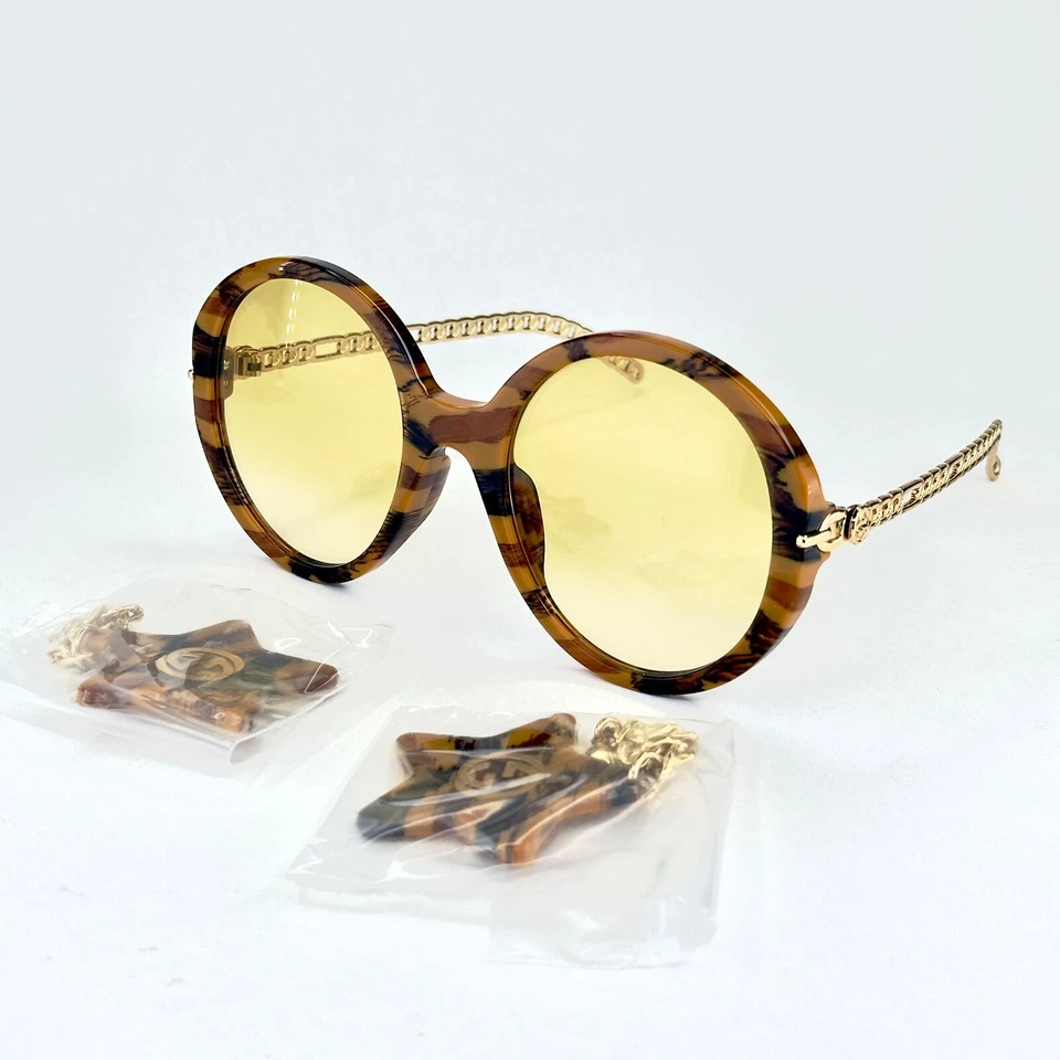 GUCCI GG0726 CHAIN 0726 Gold Brown Yellow Star Detachable Charm Sunglasses 004 - Image 3 of 4