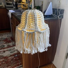 Vtg 70s handmade macrame Hanging Lamp / Light fixture Boho Mcm hippie