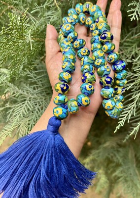 26 Zoll Jaipur blaue Keramik 54+1 Guru-Perle Japa Mala Jaap Rosenkranz Yoga G...