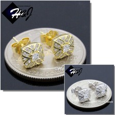 925 STERLING SILVER ICY CUBIC ZIRCONIA 7MM GOLD PLATED/SILVER STUD EARRING E222