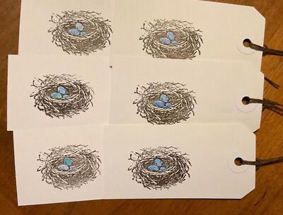 Set of 3 Lg. Spring Easter Birds Nest Hang Tags White Robins Nest Tags