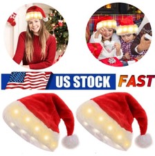 2 Christmas Adults Kids Plush Santa Hat LED Christmas Cosplay Light-up Hat Party