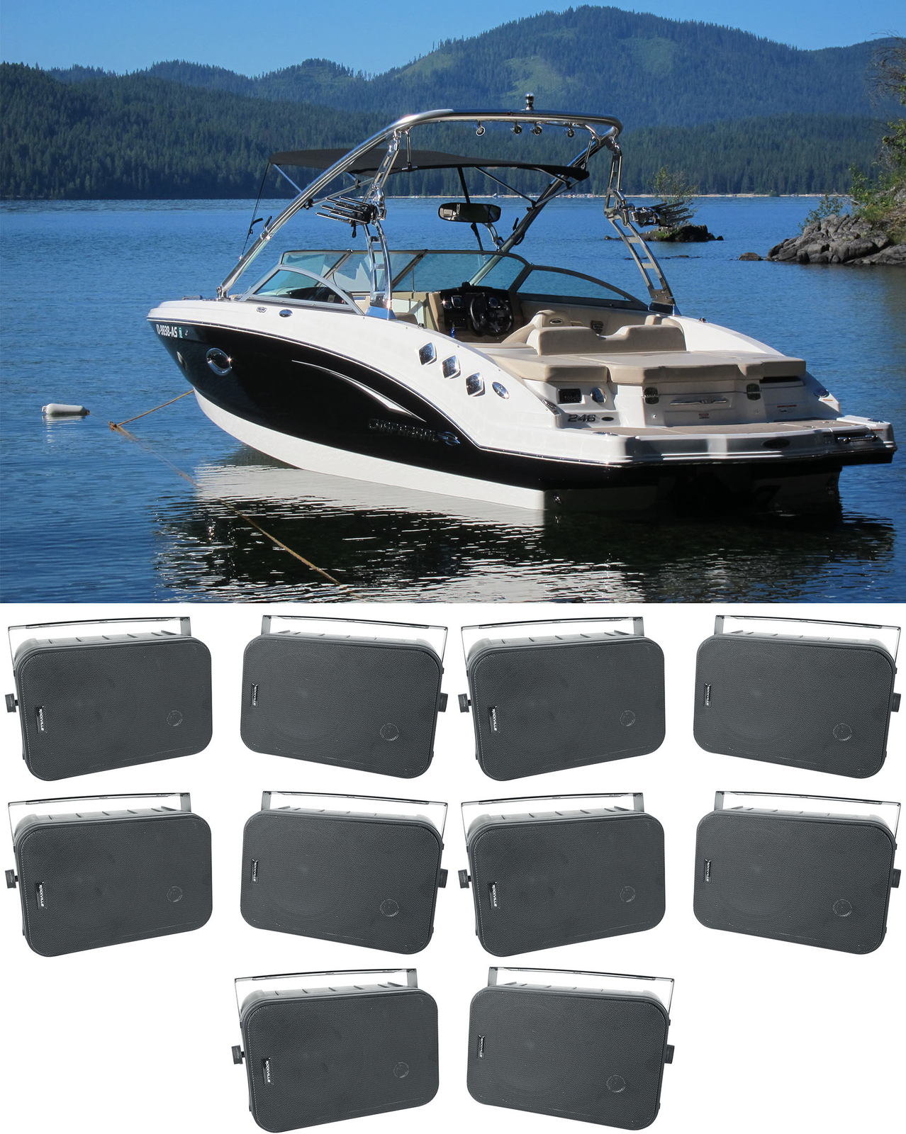 10 Колонки Rockville HP65S 65 Black Marine Box с поворотным кронштейном для лодок