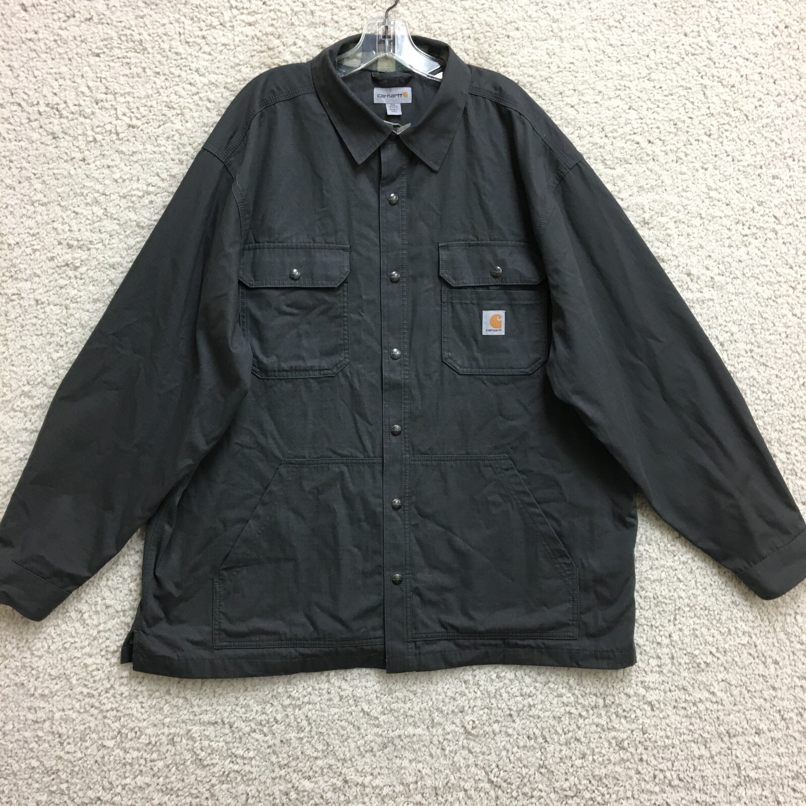 Carhartt Men's 2XL Gray Ripstop Flannel-Lined Work Jacket with Pockets