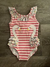NWOT Girls 12-18M Appliqué Swan Swimsuit Frill Floral Ruffles Stripe Mothercare