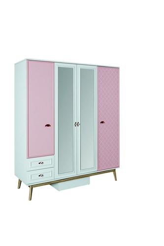 Kleiderschrank Kinderzimmer Schränke Mehrzweck Holz 4 türiger Rosa Schrank - Bild 1 von 2