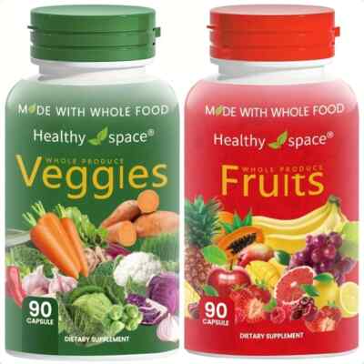 Whole Food Supplement with Superfood Fruits -Vegetables for Women Men, 2 Bottles