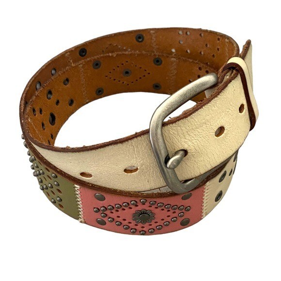 Fossil Patchwork Leather Belt Floral Tooled Size Medium | eBay display picture 3