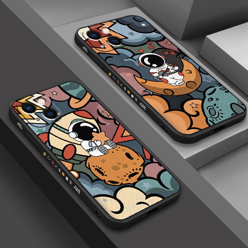 Graffiti Astronaut Silicone Case Cover For iPhone 16 15 14 13 12 11 Pro Max Xs 8