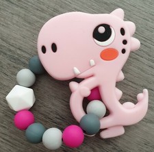 Dinosaur Silicon Teether- Pink -Baby Boy/Baby Girl‐ Baby Shower- Gift- Handmade!