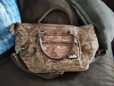 VINTAGE American Flyer Carry On Travel Shoulder Bag Floral Tapestry Design