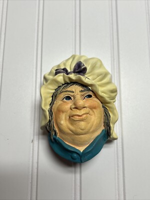 Vintage Sarah Gamp Bossons Chalkware Head Figurine Head Wall Hanging c1960s 