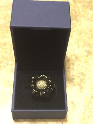 SWAROVSKI Swan Signed Ring Size 52/6 NIB Black & Clear Crystal