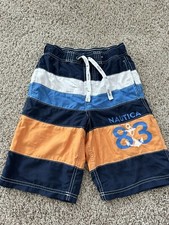 Nautica Swim Trunks Youth M Medium 10-12 Navy Color Block Bathing Suit Pockets