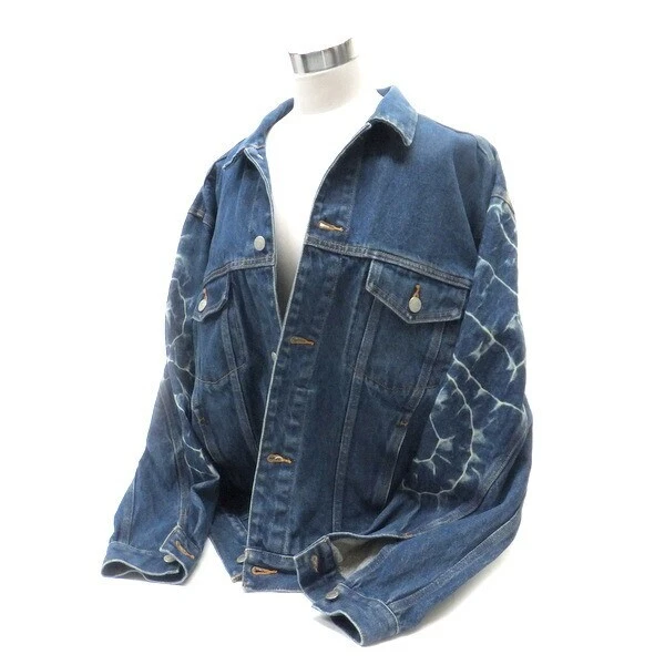Veste camionneur en jean Supreme Shibori bleu indigo taille L logo bouton