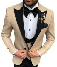 Beige 5 piece tuxedo party wedding suit men's suit fitted slim fit 50